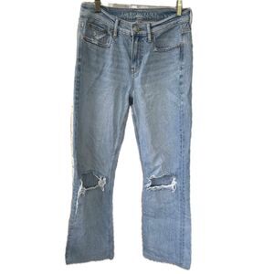 American Eagle 100% Cotton Distressed Light Wash Ripped 90s Bootcut Denim Jeans
